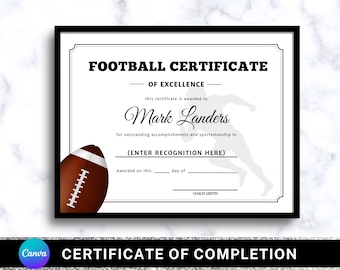 Editable Football Award Certificate: Team Party Printable (Canva Template)