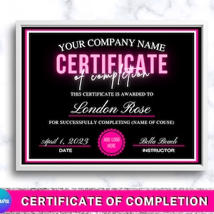 Abschlusszertifikat Vorlage, Beauty-Course-Zertifikat, bearbeitbares Zertifikat, Make-up-Zertifikat, Haarzertifikat, Nagelzertifikat