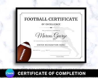 Editable Football Award Certificate: Team Party Printable (Canva Template)