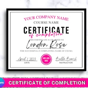 Certificate of Completion Template, Course Certificate Template Editable, Beauty Certificate, Lash Training Certificate, Nails Certificate