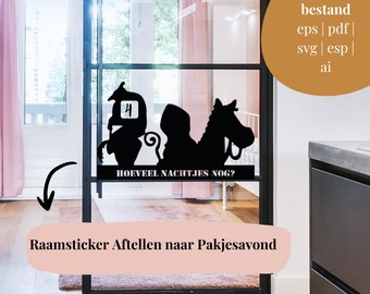 SINTERKLAAS, Piet, Ozosnel, AFTELKALENDER Statische RAAMSTICKER digitaal bestand svg png pdf esp