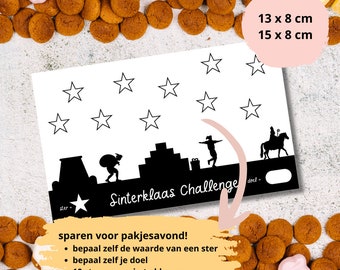 Sinterklaas challenge Nederlands, a6 budgetbinder, 8x13 cm, 8x15 cm, cashstuffing, sparen voor pakjesavond, png, pdf