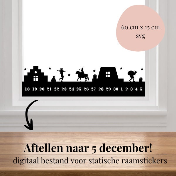 Sinterklaas Countdown-Kalender Statischer Fensteraufkleber Digitale Datei SVG
