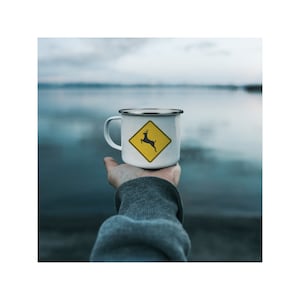 Caution Deer Crossing Camping Mug, Camping, Fathers Day, Gift For Him, Stainless Steel