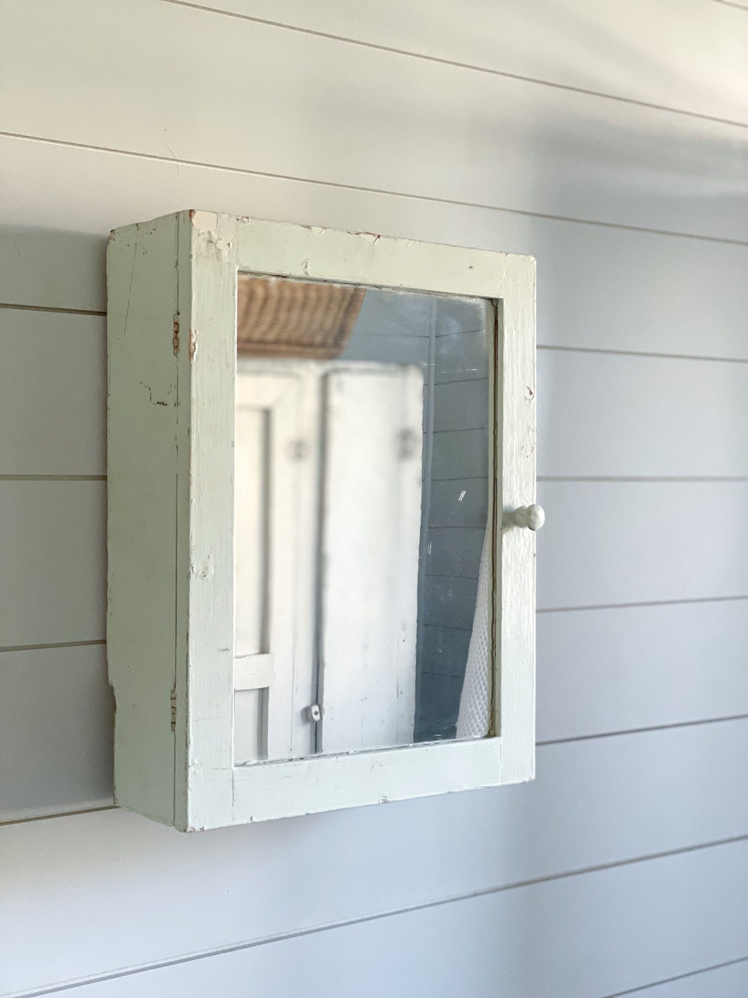 Vintage Blue Mirror Bathroom Wall Etsy