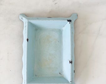 Vintage French Blue Cast Iron Spittoon