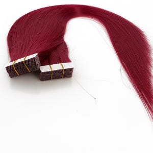 Burgundy Straight Tape-In Hair Extensions | Remy Human Hair | 50g (20 Tapes) | 10"-30" | Reusable & Heat Safe