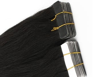 Black #1B Remy Straight Tape-In Human Hair Extensions - 10-30&quot; (50g/20 Tapes)