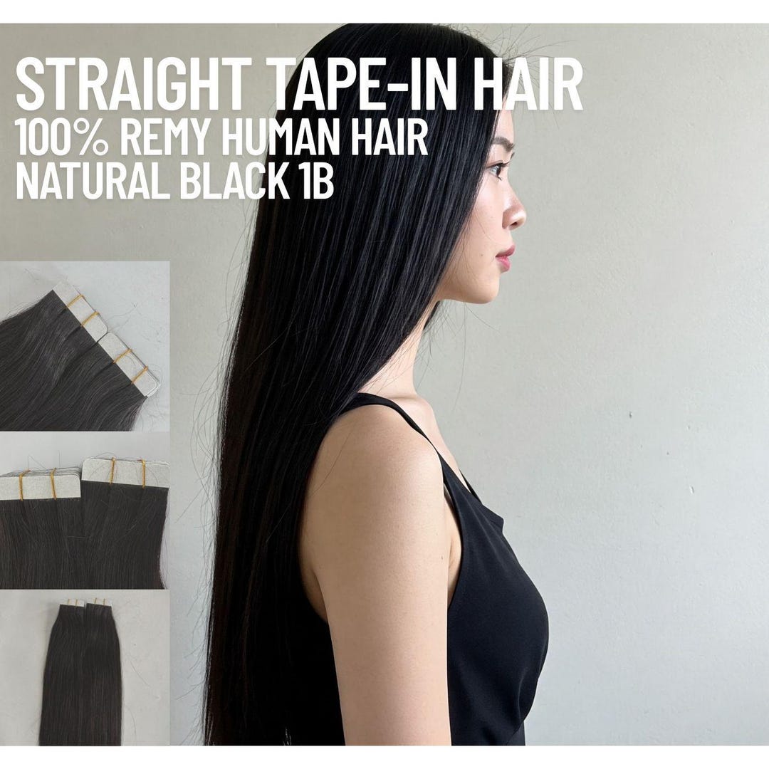 Natural Black #1B Tape-in Hair Extensions – Remy Human Hair  display picture 1
