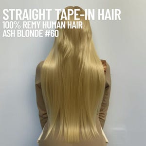 アッシュブロンド #60 ストレート テープイン ヘアエクステンション | レミー人毛 | 50g (20テープ) | 10インチ～30インチ | 再利用可能＆耐熱性 | カナダから発送