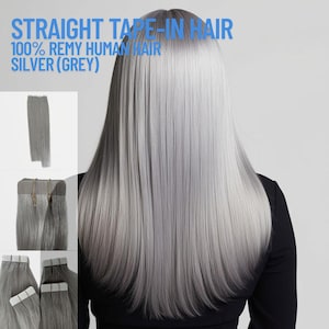 シルバーグレーのテープインヘアエクステンション | 100% レミー人毛 | 50gパック | 10インチ～30インチ | 耐熱性＆再利用可能 | カナダから発送