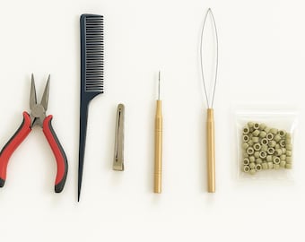 Nano Bead Hair Extension Tool Kit: Pliers, Hook, Comb & Beads