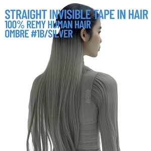 インビジブルテープイン オンブレ 1B/シルバーヘア | 18インチ ストレートエクステンション | 150g | レミー人毛 | 再利用可能＆耐熱性 | カナダから発送