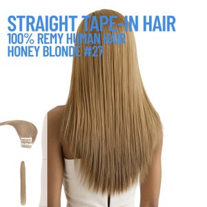 ハニーブロンド #27 ストレート テープイン ヘアエクステンション | レミー人毛 | 50g (20テープ) | 10インチ～30インチ | 再利用可能＆耐熱性 | カナダから発送