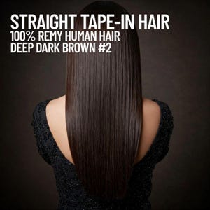 ディープダークブラウン #2 ストレートテープインヘアエクステンション | レミー人毛 | 50g (20テープ) | 10インチ～30インチ | 再利用可能＆耐熱性 | カナダから発送