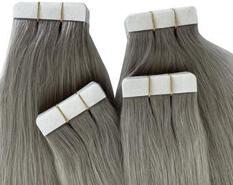 Silver Grey Tape-In Remy Human Hair Extensions – Straight -  10-30&quot; (50g/20 Tapes)