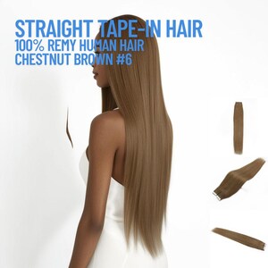 Chestnut Brown #6 Straight Tape-In Hair | Remy Human Hair | 50g (20 Tapes) | 10"-30" | Reusable & Heat Safe | Ships from Canada