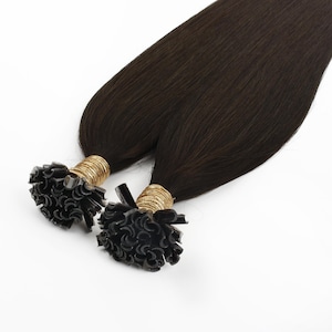 Extensiones de cabello castaño oscuro intenso n.° 2 con punta en U: cabello humano Remy liso, reutilizable y resistente al calor.