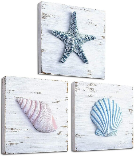 Beach Decor Set of 3 3D Seashell Wall Art 6 X Etsy