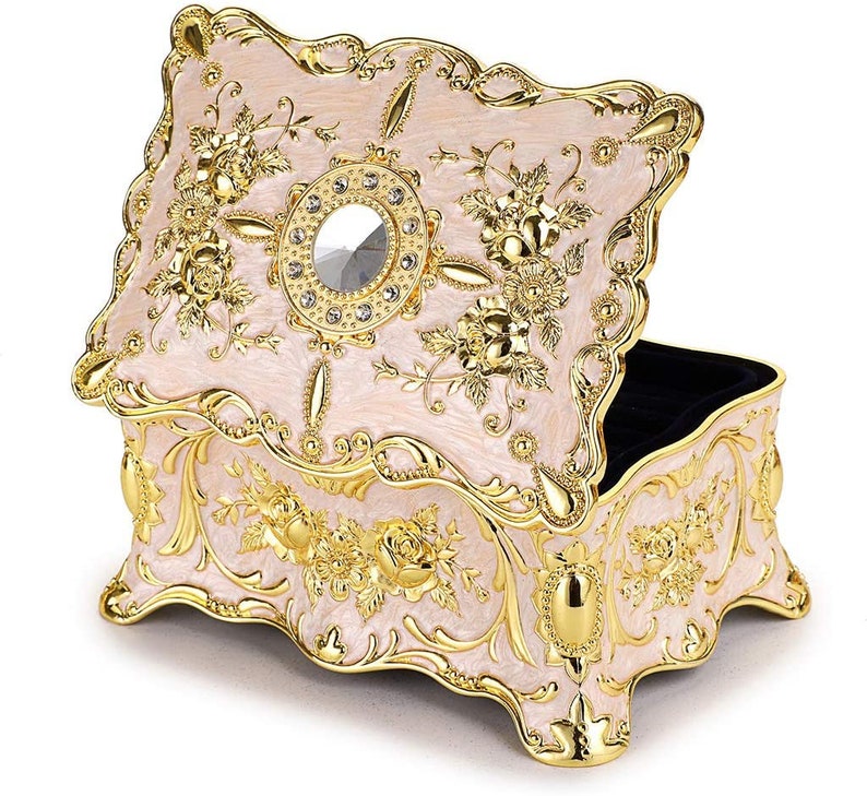 Vintage Metal Jewelry Box Two Layer Rectangular Trinket Etsy