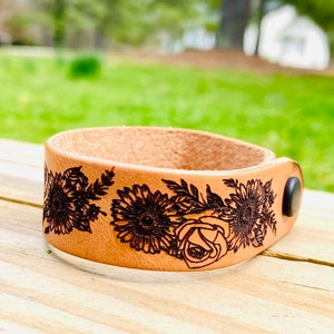 Custom Leather Bracelet| Custom Bracelet| Leather Bracelet| Floral Bracelet