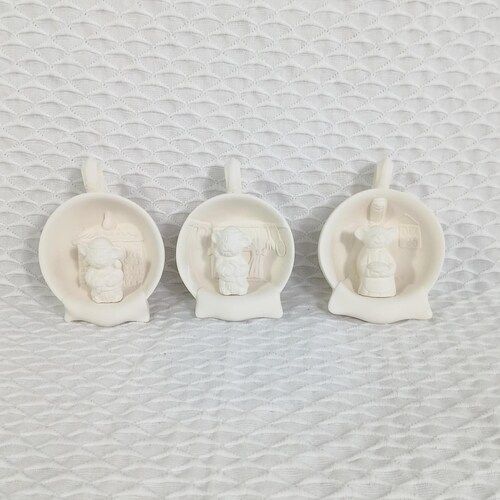 Vintage Mice in Cup Unpainted Ceramic Christmas Ornaments | 1990s Unpainted Bisque |  DIY Holiday Retro Decor | Ready to Paint Your Own