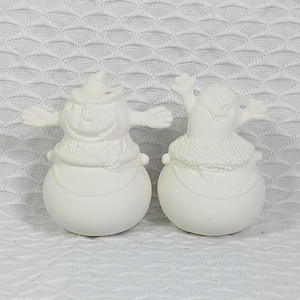 Halloween Cauldron Ghost & Pumpkin Figurines | Unpainted Ceramic Bisque | 1990s Vintage Ready To Paint Craft | DIY Halloween Decor