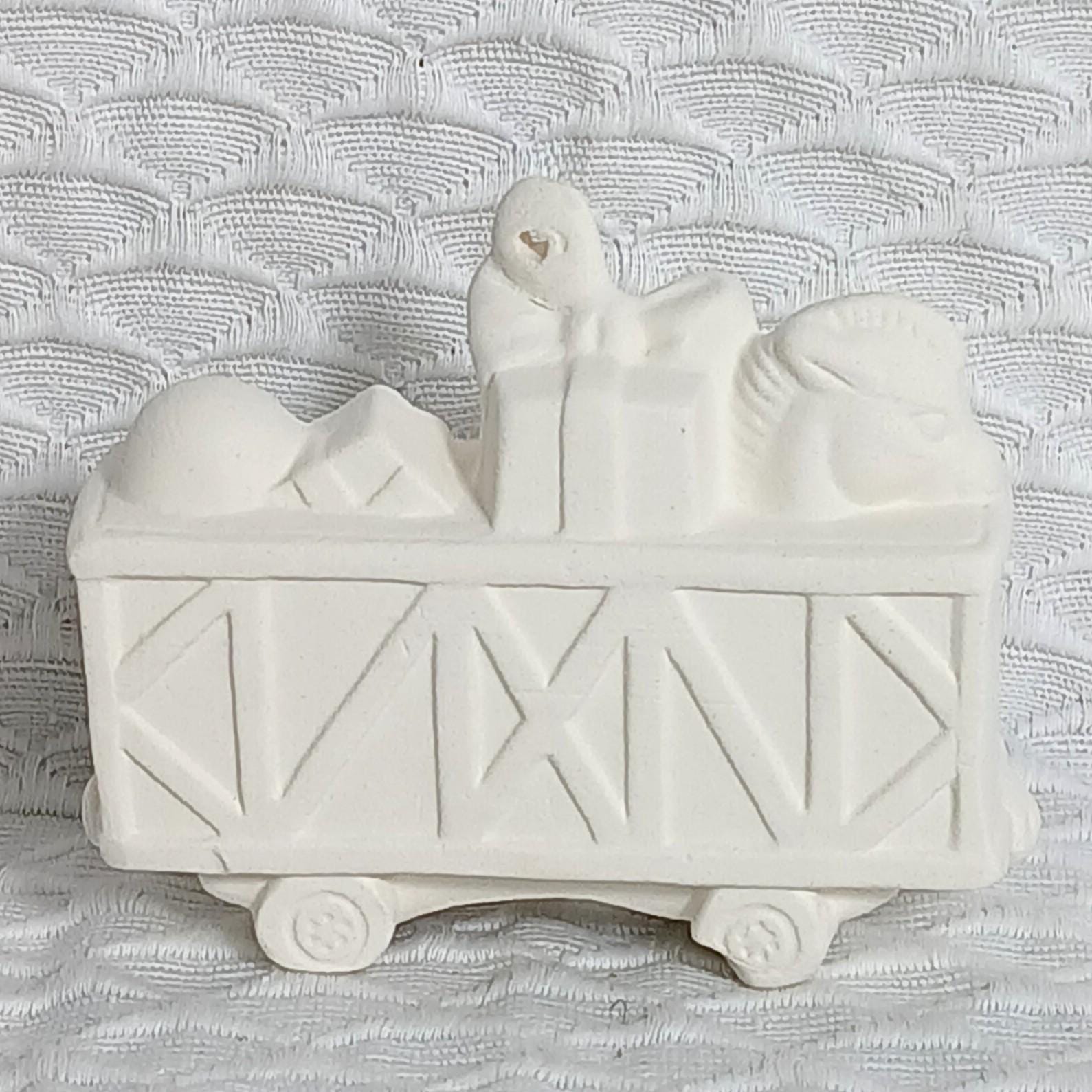 1990s Vintage Ceramic Train Car Ornament | Holiday Train with Presents | Unpainted Ceramic Bisque | Ready To Paint Your Own Craft