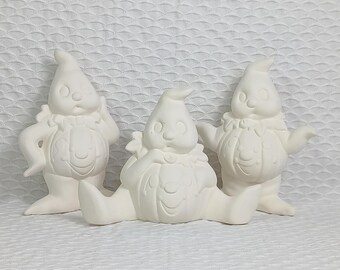 Conjunto de bonecos de fantasmas de abóbora | Decoração assustadora e assustadora | Decoração de mesa rústica com lareira para Halloween | Faça você mesmo, sem pintura, pronto para pintar