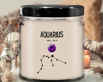 Aquarius, Zodiac Sign, Aquarius Star Sign, Aquarius Birth Stone Candle, Amethyst Birthstone