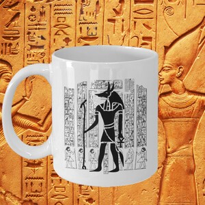 Anubis, Egyptian Mythology Coffee Cup, Egyptian Hieroglyphs Mug