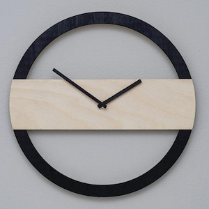 Black Framed Wooden Clock, Wood Clock Minimalist Modern Design, Silent Mechanism, Decorative Clock for Home and Office