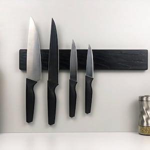 Magnetic Black wood Knife Holder, Knife Holder, Wall mounted magnetic knife holder, Wooden holder for knives and utensils, Kitchen Product