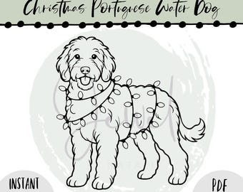 Weihnachten Portugieser Wasserhund Stickmuster | Weihnachtslichter (PDF)