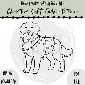 Christmas Light Golden Retriever Dog Holiday Hand Embroidery Pattern (PDF)