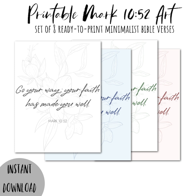 Mark 10:52 | Ready to Print Art | Minimalist Christian | 8 Bible Verse ...