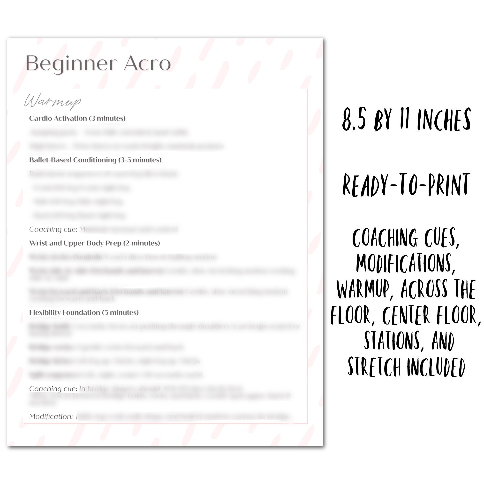 Beginner Acro Lesson Plan: Dance Teacher Activity Sheet (PDF) - Etsy
