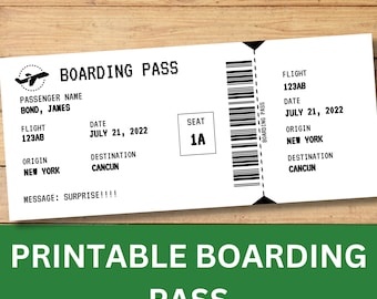 Boarding Pass Template, Surprise Trip Announcement, Printable Airplane Ticket