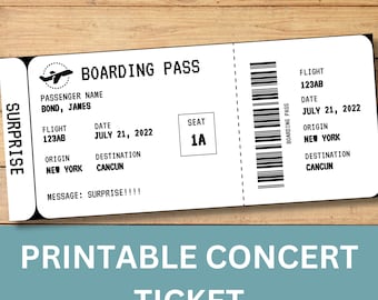 Boarding Pass Template, Surprise Trip Announcement, Custom Plane Ticket