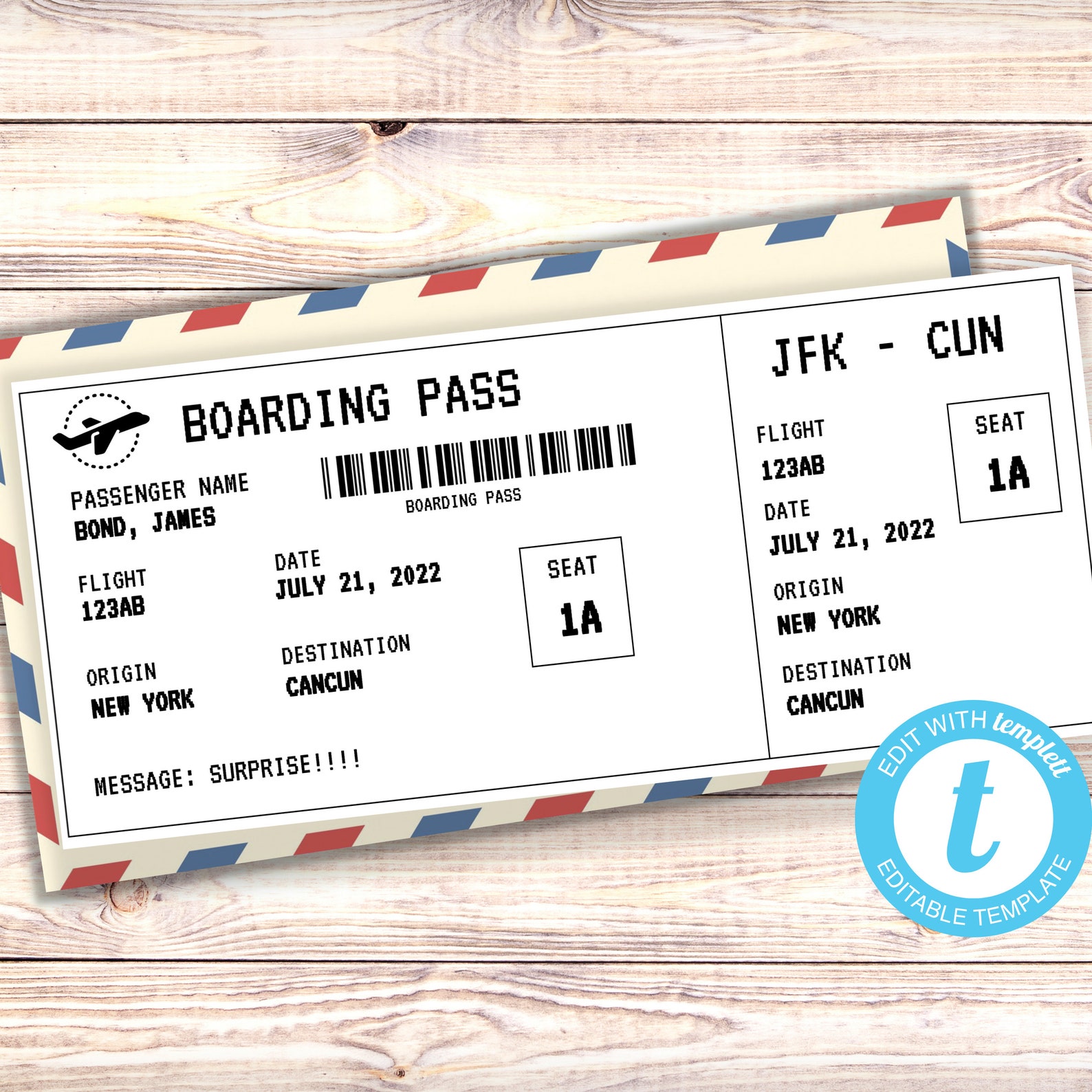 Boarding Pass Template Surprise Trip Announcement Printable - Etsy