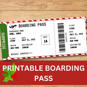 Christmas Boarding Pass, 8&quot;x3.5&quot; Customizable Ticket Template
