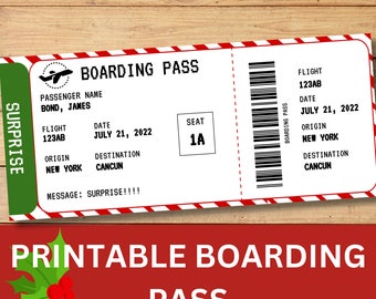Christmas Boarding Pass, 8"x3.5" Customizable Ticket Template