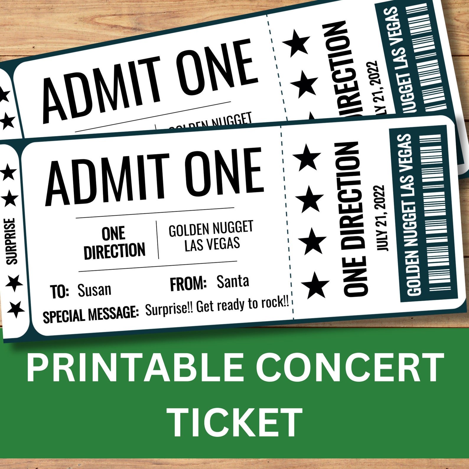 Concert Ticket Gift Template, Surprise Show Announcement, Printable