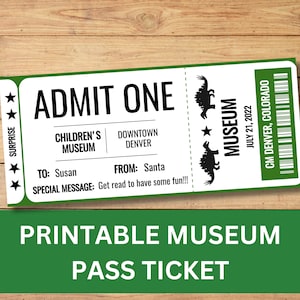 Museum Ticket Vorlage, Überraschungsansage, druckbares benutzerdefiniertes Ereignisticketgeschenk