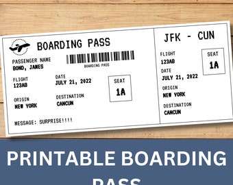 Boarding Pass Template, Surprise Trip Announcement, Printable Airplane Ticket