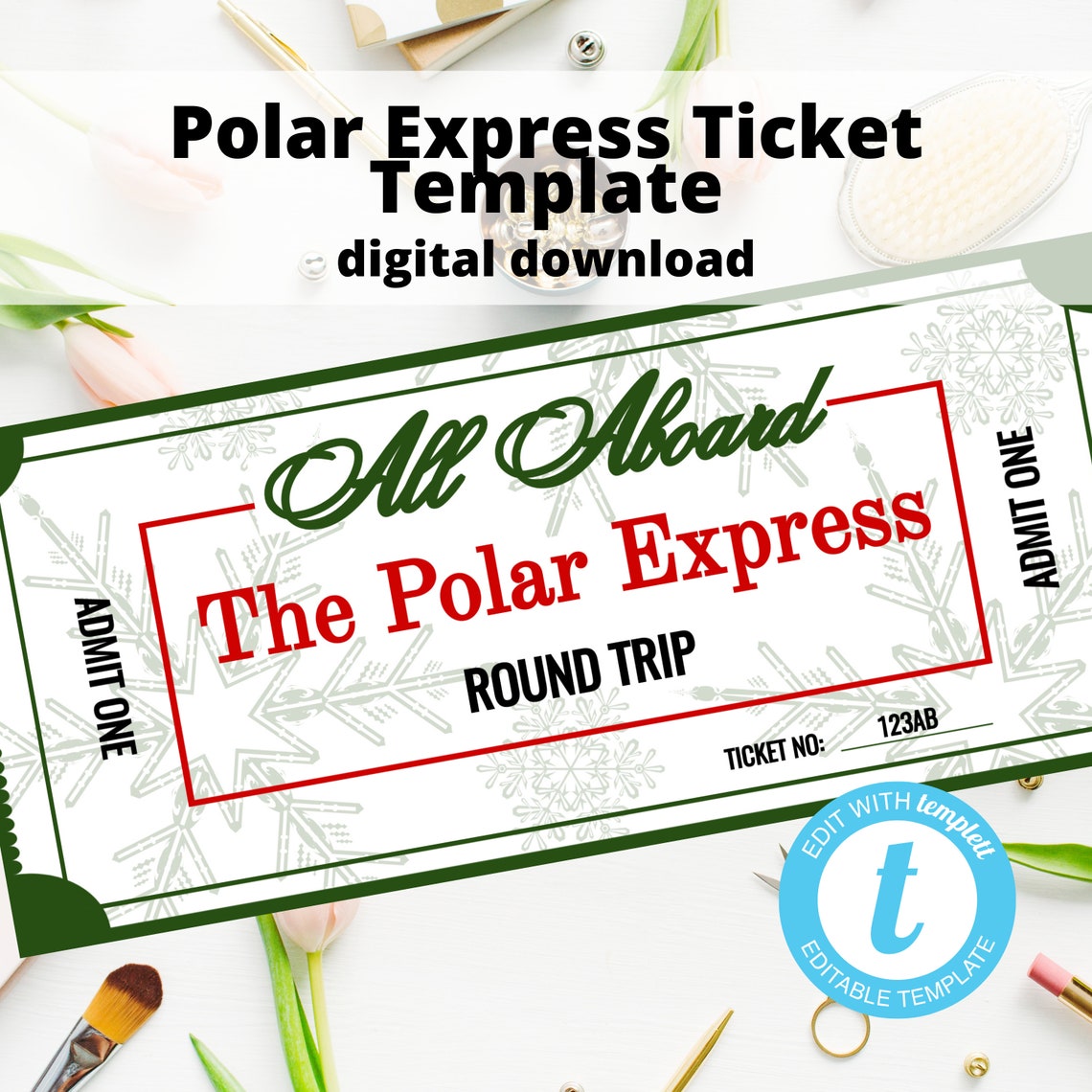 Polar Express Ticket Template Printable Christmas Gift Party Etsy