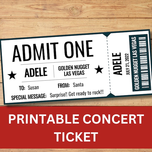 Printable Event Concert Ticket Template, Surprise Concert Gift, Printable Custom Event Ticket