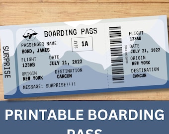 Boarding Pass Template, Surprise Trip Announcement, Printable Airplane Ticket