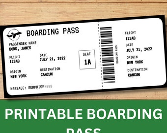 Boarding Pass Template, Surprise Trip Announcement, Printable Airplane Ticket
