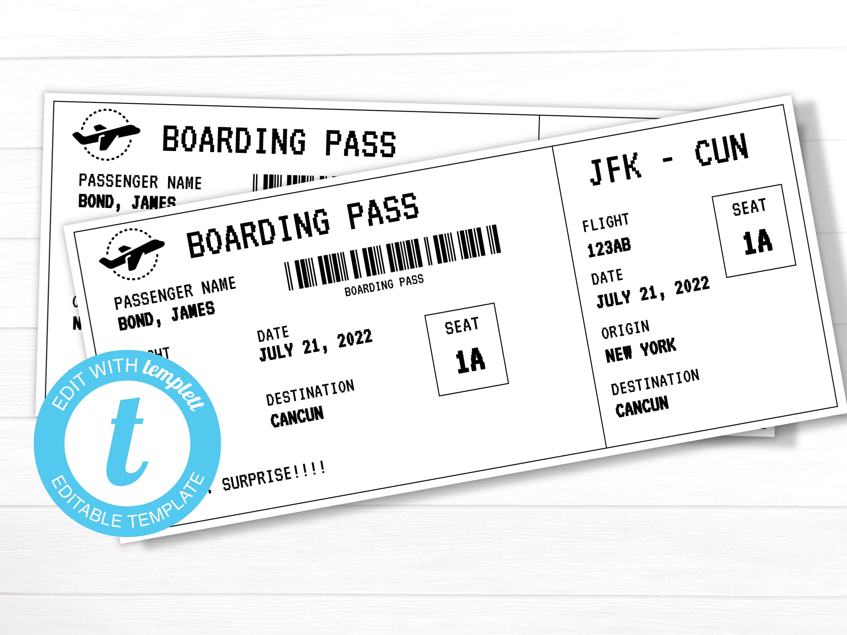 Boarding Pass Template Surprise Trip Announcement Printable - Etsy